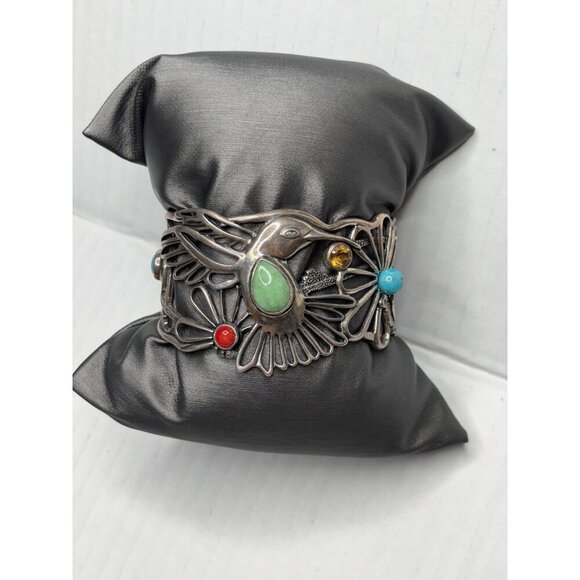 FRITZ CASUSE X CAROLYN POLLACK Vintage Multi Stone Sterling Silver Cuff Bracelet - Picture 2 of 14